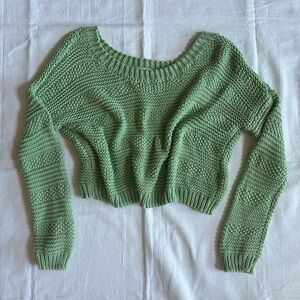 Mint Green Cropped Knitted Sweater